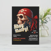 Ahoy Matey! Dark Skull Pirate Birthday Einladung (Stehend Vorderseite)
