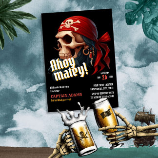 Ahoy Matey! Dark Skull Pirate Birthday Einladung
