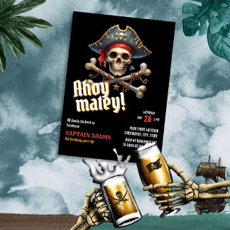 Ahoy Matey! Dark Skull Pirate zum Geburtstag Einla Einladung