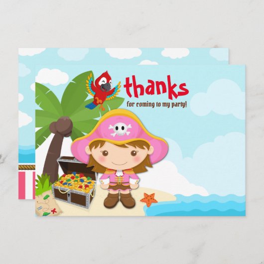 Ahoy Matey! Girl Pink Pirate Birthday Dankeskarte (Vorne/Hinten)
