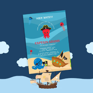 Ahoy Matey! Octopus Pirates Boys Birthday Einladung