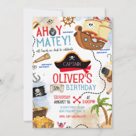 Ahoy Matey Pirate Birthday Invitation Kids Pirate  Einladung