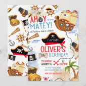 Ahoy Matey Pirate Birthday Invitation Kids Pirate  Einladung (Vorne/Hinten)