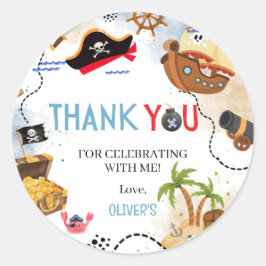 Ahoy Matey Pirate Birthday Thank You Runder Aufkleber