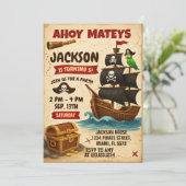 Ahoy Matey Pirate Geburtstagsparty Einladung (Stehend Vorderseite)