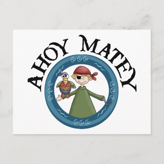Ahoy Matey Pirate mit Parrot Postcard Postkarte (Vorderseite)