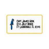 Ahoy Matey Pirate Parrot Cartoon, Funny Macaw Bird Adressaufkleber (Vorne)