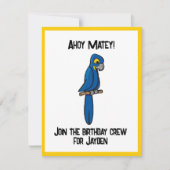 Ahoy Matey Pirate Parrot Cartoon, Funny Macaw Bird Einladung (Vorderseite)