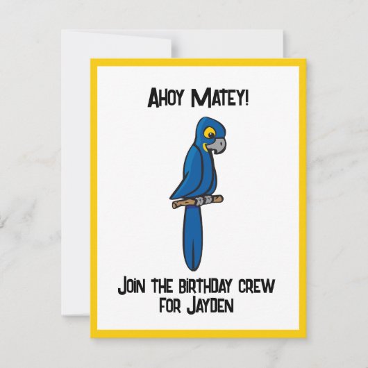 Ahoy Matey Pirate Parrot Cartoon, Funny Macaw Bird Einladung (Vorderseite)
