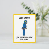 Ahoy Matey Pirate Parrot Cartoon, Funny Macaw Bird Einladung (Stehend Vorderseite)