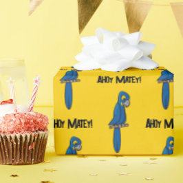 Ahoy Matey Pirate Parrot Cartoon, Funny Macaw Bird Geschenkpapier