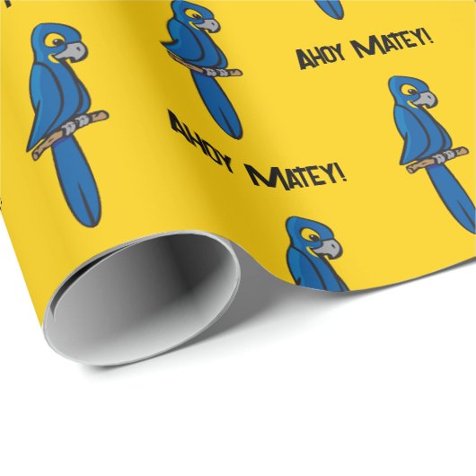 Ahoy Matey Pirate Parrot Cartoon, Funny Macaw Bird Geschenkpapier (Rolleneckpunkt)