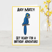 Ahoy Matey Pirate Parrot Cartoon, Funny Macaw Bird Karte (Gelbe Blume)