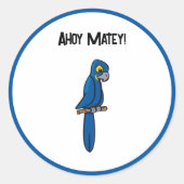 Ahoy Matey Pirate Parrot Cartoon, Funny Macaw Bird Runder Aufkleber (Vorderseite)