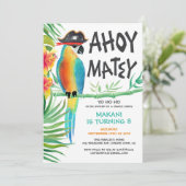 Ahoy Matey Pirate Parrot Tropical Birthday Einladung (Stehend Vorderseite)