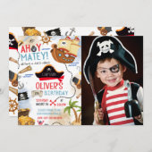 Ahoy Matey Pirate Photo Birthday Invitation Einladung (Vorne/Hinten)
