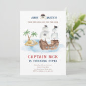 Ahoy Matey! Pirate Ship Treasure Boy Birthday Einladung (Stehend Vorderseite)