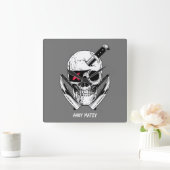Ahoy Matey Pirate Skull Wall Clock Quadratische Wanduhr (Zuhause)