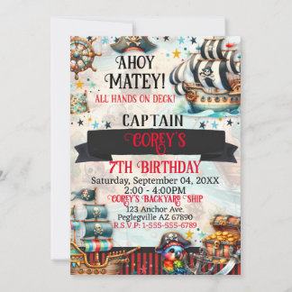 Ahoy Matey Pirate Thema Geburtstagsparty Einladung