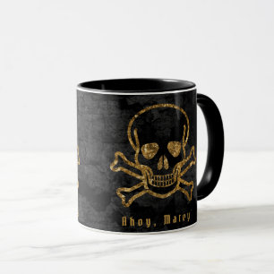 Ahoy Matey Vintage-Piratengold-Totenkopf und Knoch Tasse