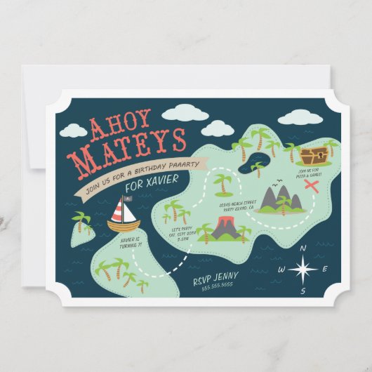 Ahoy Mateys Birthday Invite Einladung (Vorderseite)