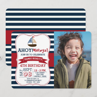 Ahoy Mateys! Nautic Boys Foto Geburtstag Einladung