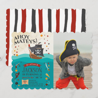Ahoy Mateys Pirate Birthday Foto Einladung