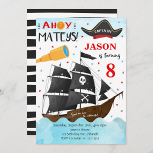 Ahoy Mateys Pirate Birthday Invite Einladung