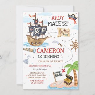 Ahoy Mateys Pirate Boy Kids Birthday Invitation Einladung