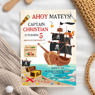 Ahoy Mateys Piratenjungen-Kindergeburtstag Einladung