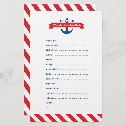 Ahoy! Nautic Baby Shooter Word Scramble Game (Vorne/Hinten)