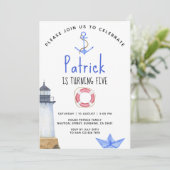 Ahoy! Nautic Geburtday Einladung (Stehend Vorderseite)