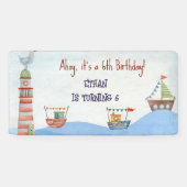 Ahoy Nautic Kinder Aquarell Geburtstag Banner (Horizontal)