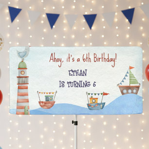 Ahoy Nautic Kinder Aquarell Geburtstag Banner