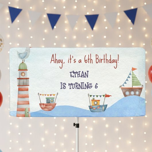 Ahoy Nautic Kinder Aquarell Geburtstag Banner