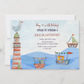 Ahoy Nautic Kinder Aquarell Geburtstag Einladung (Vorderseite)