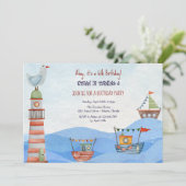 Ahoy Nautic Kinder Aquarell Geburtstag Einladung (Stehend Vorderseite)