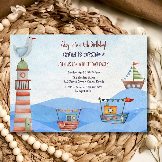 Ahoy Nautic Kinder Aquarell Geburtstag Einladung