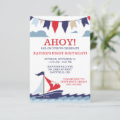 AHOY! Nautic Sailing Birthday Party Einladung (Stehend Vorderseite)