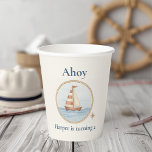 Ahoy Nautical Birthday | Blue Sailboat Kids Party Pappbecher<br><div class="desc">Feiern Sie mit diesem bezaubernden nautischen Papiercup stilvoll Ihren kleinen Seemann zum Geburtstag! Dieses Design mit einem Aquarellsegler mit roten und weißen Segeln, die auf ruhigen blauen Wellen treiben, ist perfekt für eine zweite Geburtstagsfeier. Die Vorderseite lautet "Ahoy" mit der Segelbootgrafik, während die untere Nachricht eine persönliche Touch hinzufügt: "Harper...</div>