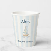 Ahoy Nautical Birthday | Pastel Blue Sailboat Pappbecher (Rückseite)