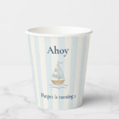 Ahoy Nautical Birthday | Pastel Blue Sailboat Pappbecher (Vorderseite)