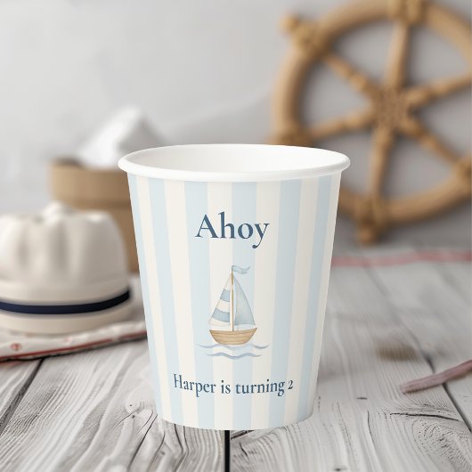 Ahoy Nautical Birthday | Pastel Blue Sailboat Pappbecher