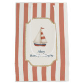 Ahoy Nautical Birthday | Red Stripes & Sailboat Mittlere Geschenktüte (Rückseite)