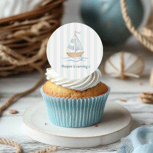 Ahoy Nautical Birthday Sticker   Sailboat & Pastel