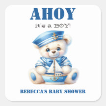 Ahoy Nautical Blue Sailor Bear Boy Baby Dusche
