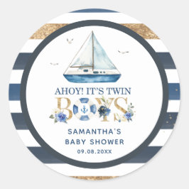 Ahoy Nautical Boat Es ist Twin Boys Dusche Gefalle Runder Aufkleber