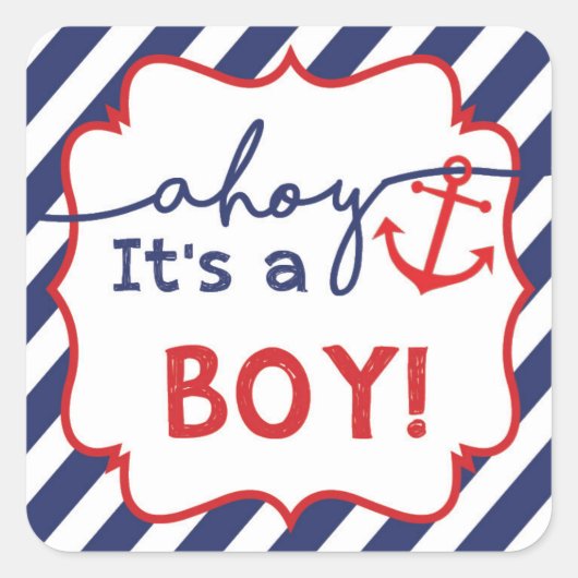 Ahoy Nautical Boy Baby Dusche Danke Sticker (Vorderseite)