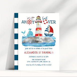Ahoy Nautical Lighthouse Sailboat Whale Geburtstag Einladung