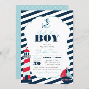 Ahoy Nautical Navy Blue Stripe Boy Baby Dusche Einladung